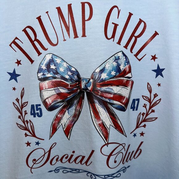 Comfort Colors Tee In CHAMBRAY With Glitter Transfer "TRUMP GIRL SOCIAL CLUB" - Picture 2 of 5